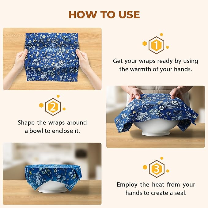 OHIYO Reusable Beeswax Wrap for Food, 9 Pack Organic Cotton Beeswax Papers (1XL + 3M + 5S), Bread Sandwich Wrapper, Suitable for Bowls, Cheese, Reusable Plastic-Free Food Storage Wrap