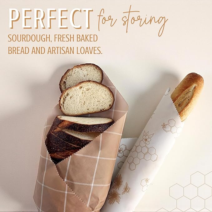 Beeswax Bread Wraps – Reusable, Eco-Friendly, Organic Cotton Wraps for Food, Sourdough, Artisan Bread, Sandwiches, Baked Goods– Plastic-Free, Biodegradable, Zero Waste, Sustainable Kitchen Storage