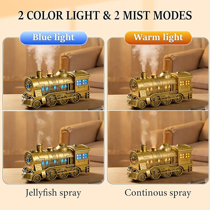 Train Diffuser 300ML Essential Oil Diffuser Cool Mist Humidifier Aroma Diffuser,2 Color Light 2 Mist Modes,3-in-1 Vintage Steam Train Diffuser Humidifier with Remote Control,Home Decor & Gift (Copper)