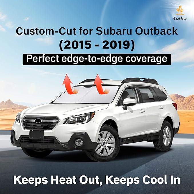 EcoNour Windshield Sun Shade Compatible for Subaru Outback 2015–2019 | Custom Fit Wagon Front Window Sunshade | Foldable Heat & UV Reflective Sun Visor