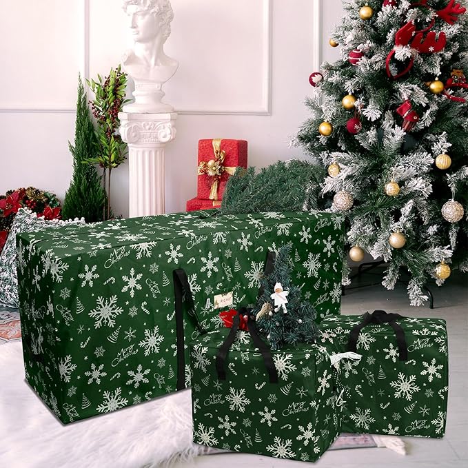 Christmas Tree Storage Bag 7.5 ft (3pc Set), 600D Oxford Tear-proof Xmas Tree Bag, Fits Up to 7 Foot Artificial Trees, Reinforced Handles&Zippered&Durable, Holiday Decoration Storage Bag, Green