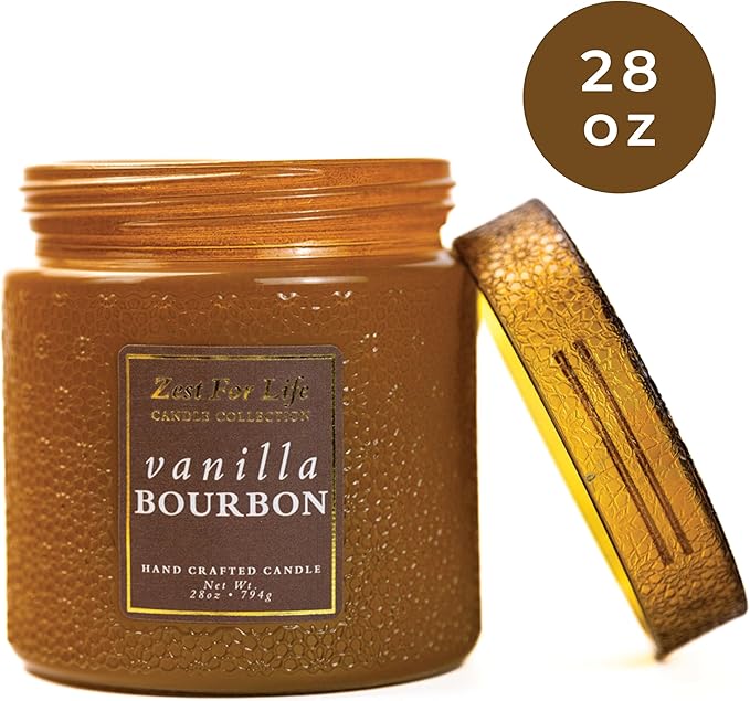 A Cheerful Giver - 28oz Large Scented Candle Jar with Lid- Zest for Life - 130 Hours of Burn Time, Gift for Women (Large, Vanilla Bourbon)