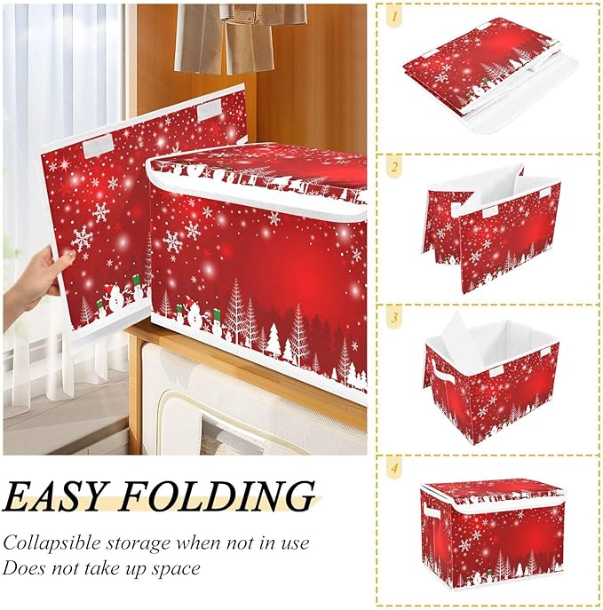 Bolaz Storage Bins with Lids and Handles, Christmas Tree Snowman Storage Box Storage Basket with Cover Collapsible Organizer Containers for Home Closet, Shelves