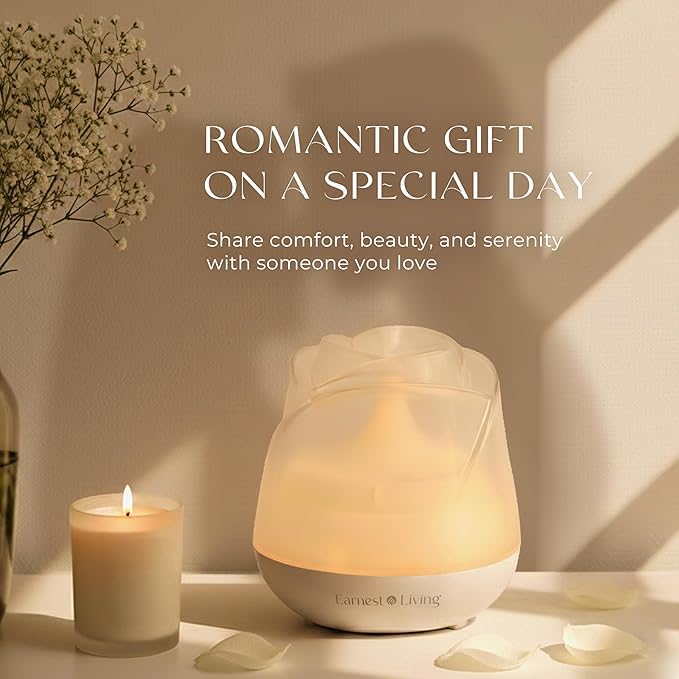 Earnest Living Rose Essential Oil Diffuser 150ml – Mini Ultrasonic Aromatherapy Humidifier for Bedroom & Desk, Quiet Mist, USB Powered, 7-Color Night Light, BPA for Women, Solid Black