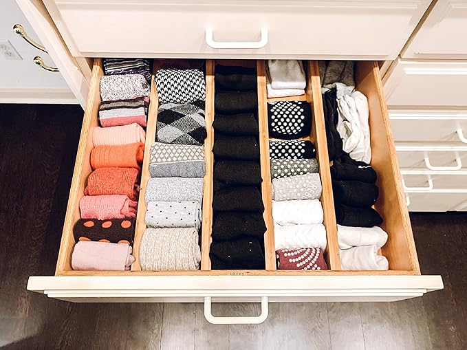 Lipper International 8897 Bamboo Wood Custom Fit Adjustable Deep Kitchen Drawer Dividers, Set of 2