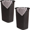 Mind Reader Slim Laundry Hamper with Lid, 60L Clothes Baskets, Premium Wicker Design, Plastic, 2-Pack, Brown