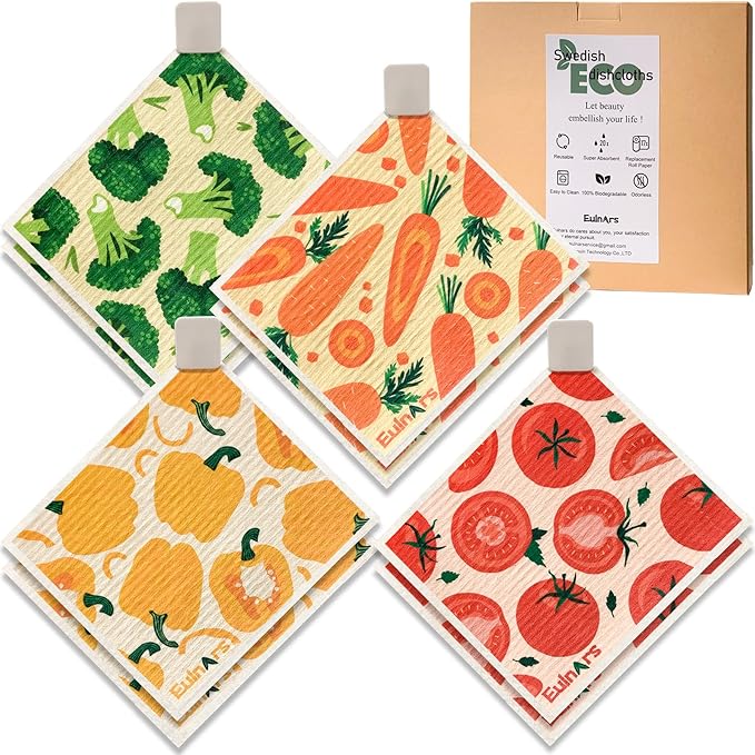Eulnars Reusable Paper Towels, Swedish Dishcloths for Kitchen 8-Pack, Non-Scratch Swedish Dish Towels, Super Absorbent Cellulose Dish Cloths, No Odor Dish Rags