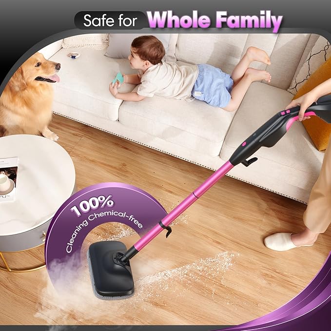 Standable Safe & High Temp Steam Mop Cleaner for Deep Cleaning, Powerful MultiPurpose and Heavy Duty Handheld Steam Cleaner, Detachable Floor Steamer with 18 Accessory for Hardwood Laminate Tile Grout