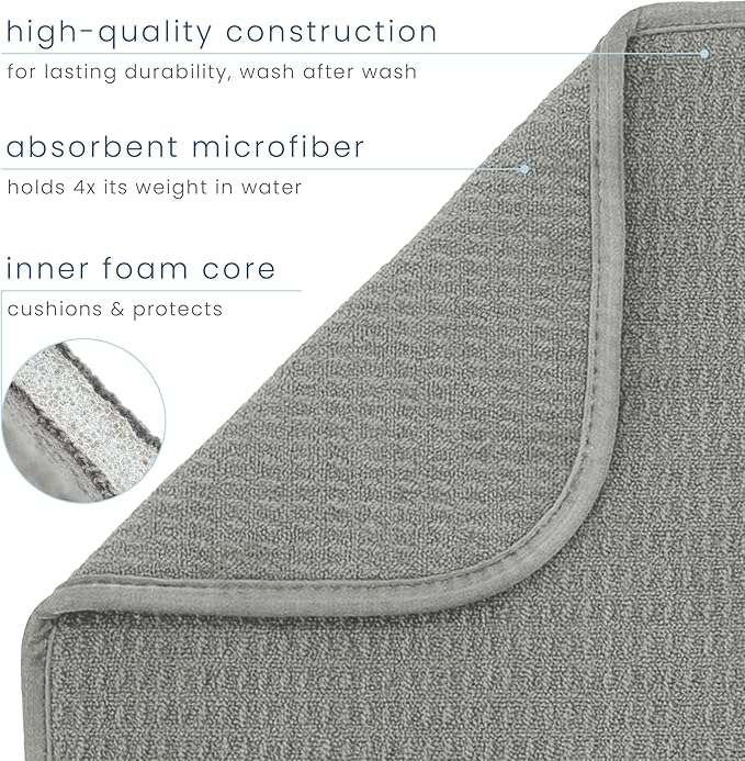 S&T INC. Dish Drying Mat XL, 18” x 24”, Absorbent Microfiber Kitchen Counter Mat, Dish Drying Pad for Dishes, Utensils, Pots and Pans, Extra Large, Grey