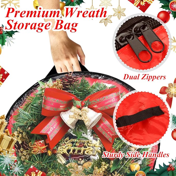 6 Pack Wreath Storage Container Bag 30 Inch Christmas Wreath Storage Bag Heavy Duty Christmas Wreath Boxes with Clear Window for Xmas Holiday Seasonal Wreath Garland(Red)