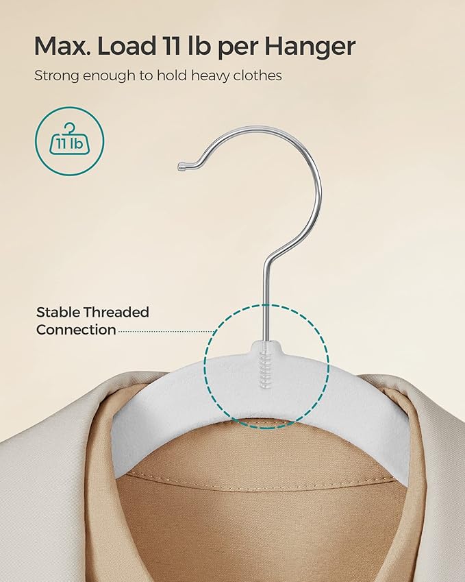SONGMICS Velvet Hangers 100 Pack, Non-Slip Clothes Hangers with Shoulder Notches, Pants Bar, 360° Swivel Hook, Space-Saving, for Closet, Cloud White UCRF029W010