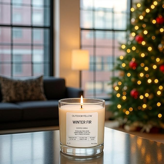 Outdoor Fellow Winter Fir Candle | Luxury Scented Candle with Coconut & Apricot Wax Blend | Fir, Juniper & Cypress Notes | 40+ Hour Burn Time | Cozy Fragrance for Home (8oz)