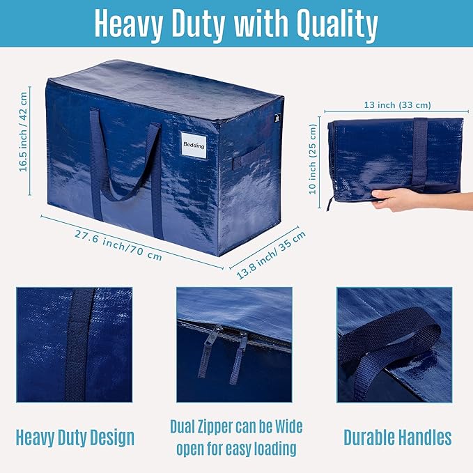 VENO 8 Pack Moving Bags, Heavy Duty, Moving Boxes Alternative, Packing Storage Supplies for Dorm Room Essentials with Zipper for Clothes, Extra Large Totes for Packaging (Blue, 8 Pack)