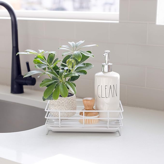 Handy Home Concepts Kitchen Sink Sponge Soap Holder For Countertop Large White Kitchen Soap Tray Sink Organizer
