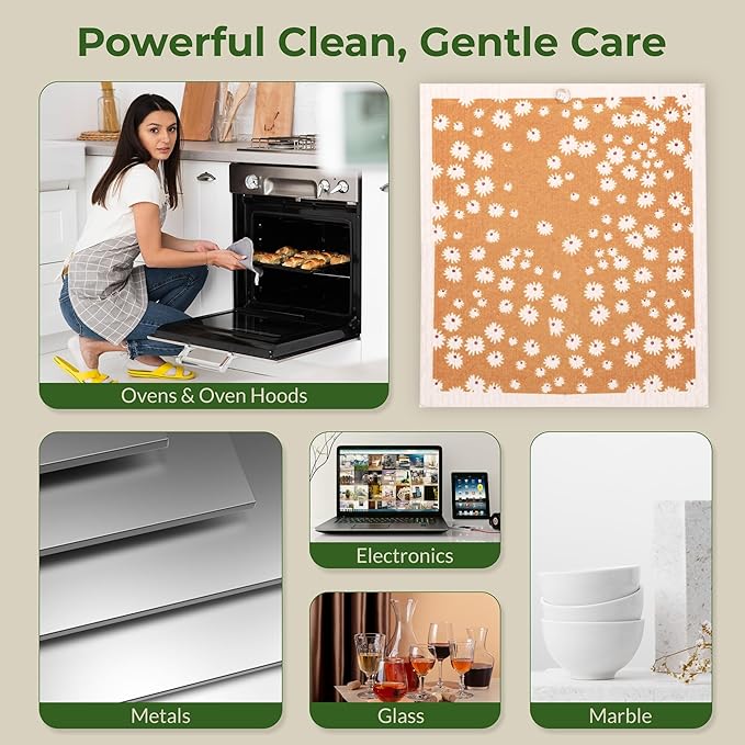 MosJos Swedish Dishcloths, Vintage Plant-Based Cellulose, 6.7x7.5 Inch, Super Absorbent, Multi-Surface, Machine Washable, Reusable, 5 Pack (Rust Green Burgundy)