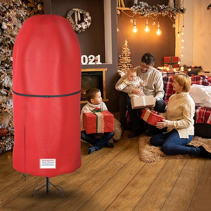 Upright Christmas Tree Storage Bag,Oxford Fabric Tear Resistant Adjustable Xmas Tree Storage Bag for 6 FT Assembled Tree Standing with Ornaments,Christmas Tree Cover Waterproof