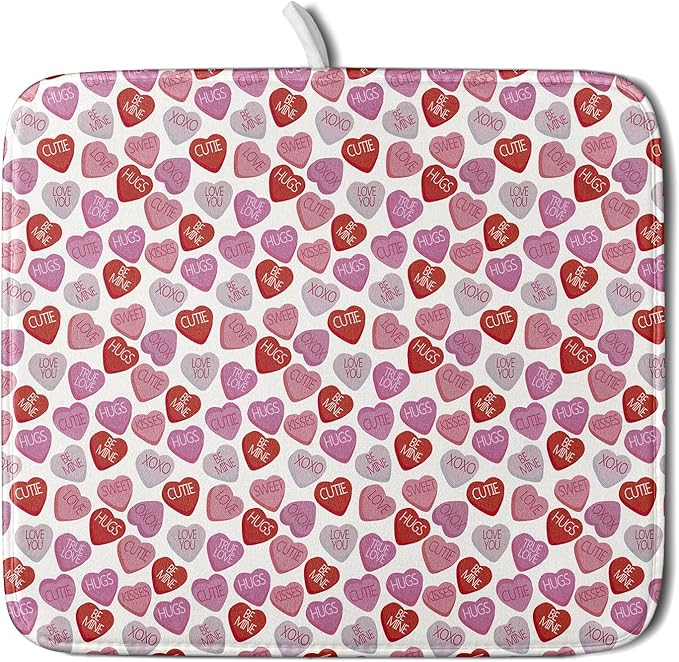 Valentine’s Day Dish Drying Mat for Kitchen Counter 18x16 Inch Pink Love Drying Mat with Absorbent Reversible Microfiber Holiday Dish Drainer Mats Rack Pad for Coffee Countertop Protector