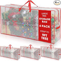4 Pack Extra Large Christmas Tree Storage Bag 9 ft Artificial Tree, 126gallon Heavy Duty Moving Bag 65" Waterproof Clear Oversized Box with Handle Label Pocket for Camping College (Red)