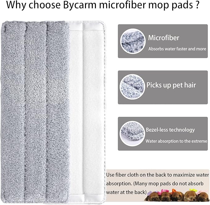 Bycarm 6 Pack Microfiber Mop Replacement Pads Compatible with Joymoop, Bosheng Flat mop or Squeeze Mop Bucket Set, Washable and Reusable 13" x 4.9" Wet/Dry Flat Mop Pads for Cleaning Floor