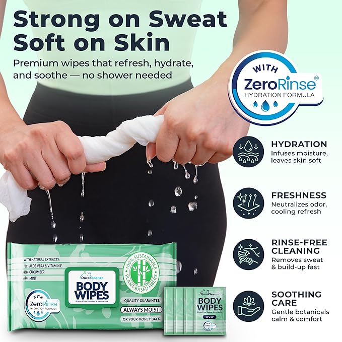 Body Wipes for Women, Extra Moist No Rinse Bathing Wipes-50 XL Shower Cloths + 4 Travel Size Bath Sheets -10x11.5" After Gym & Post Workout Deodorant, Disposable Washcloths, Womens Hygiene Essentials