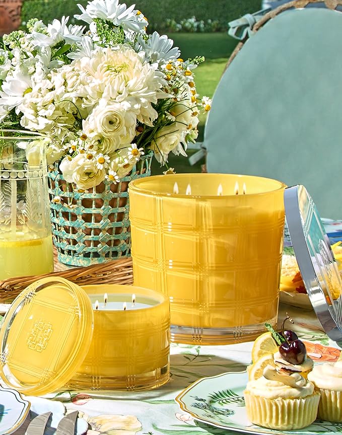 HomeWorx by Slatkin + Co. 4-Wick Limoncello Luxe Candle with Gift Box, Premium Glass Jar Candle with Essential Oils, 18oz, Up to 55 Hours Burning Time