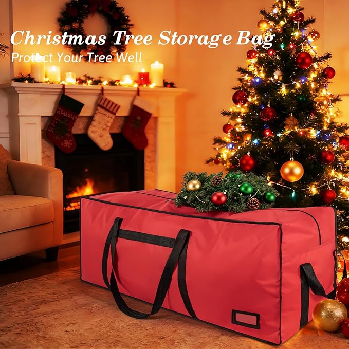 4.5 ft Christmas Tree Storage Bag, Heavy Duty Christmas Tree Bag with Reinforced Handles and Dual Zippers Wide Opening, Large Capacity fits for Artificial Christmas Tree (Red, 4.5 ft)