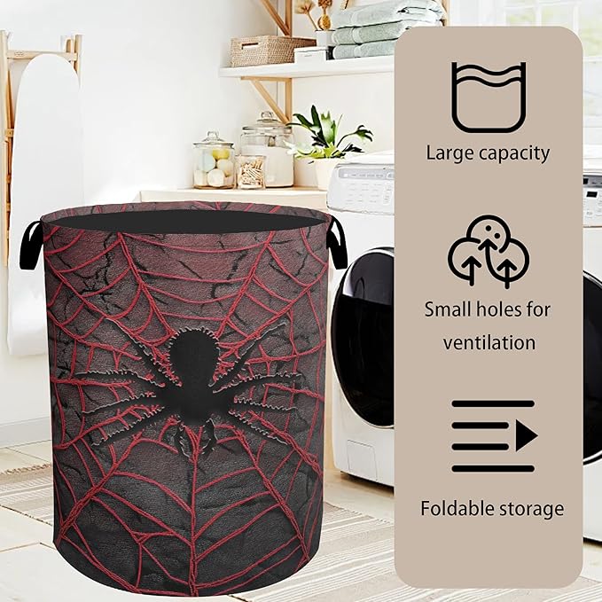 Spider Web Cool Foldable Laundry Hamper - Waterproof Fabric Storage Basket with Handles, Clothes Hampers for Laundry,Bedroom,Dorm