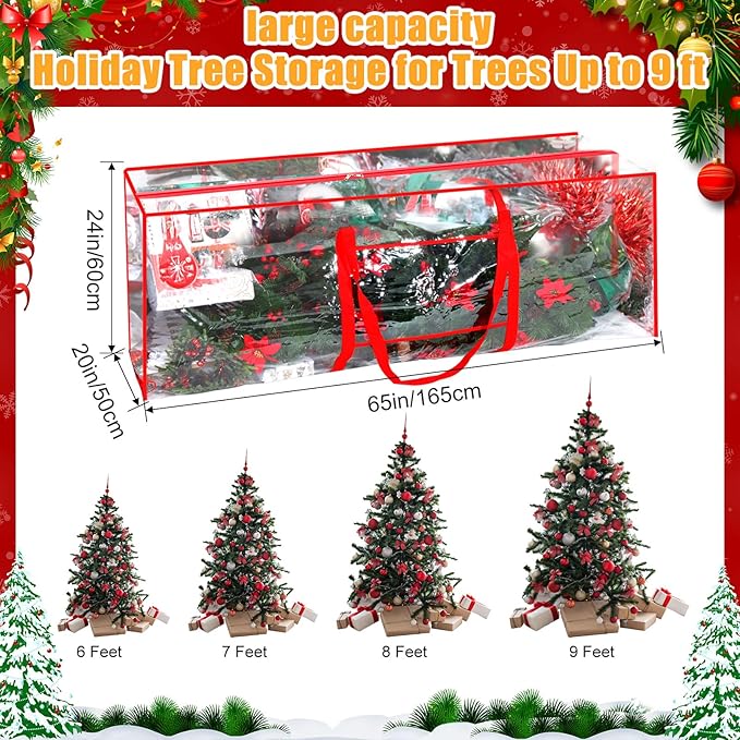 Sadnyy 2pcs Large Christmas Tree Storage Bag 9ft Plastic Waterproof Durable Heavy Duty Xmas Holiday Tree Containers Bag with Handles for Storing Santa Garland Holiday Ornament