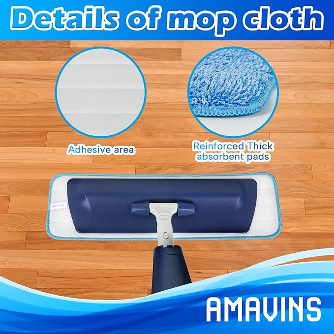 AmaVins 3 Pack Microfiber Cleaning Pads for Bona Mop, Reusable Microfiber Mop Pads for 18 Inch Mop, Hardwood Floor Replacement Cleaning Mop Pads, Machine Washes