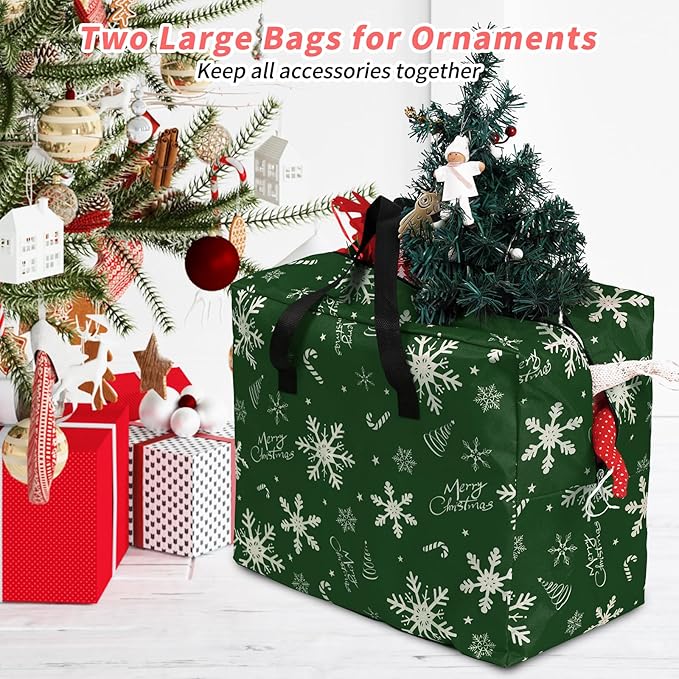 Christmas Tree Storage Bag 7.5 ft (3pc Set), 600D Oxford Tear-proof Xmas Tree Bag, Fits Up to 7 Foot Artificial Trees, Reinforced Handles&Zippered&Durable, Holiday Decoration Storage Bag, Green
