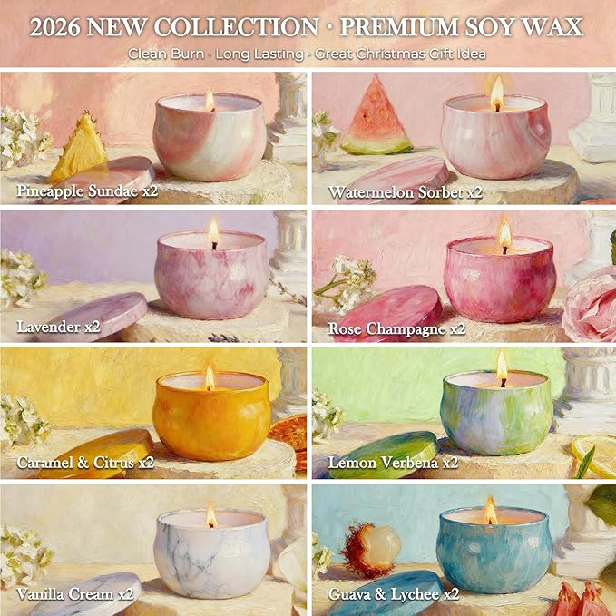 Candles, 16 Pack French Artistic Scented Candle Gift Set for Women, Floral & Fruity Scents, Paris-Inspired Oil Painting Gift Box, Valentines Holiday Aromatherapy Gifts for Cozy Home Décor