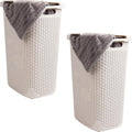 Mind Reader Slim Laundry Hamper with Lid, 60L Clothes Baskets, Premium Wicker Design, Plastic, 2-Pack, Ivory