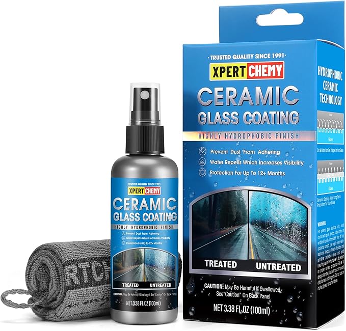 XPERTCHEMY Ceramic Rain Repellant Windshield, Glass Coating Spray, Hydrophobic Protective Formula, Advanced Rain Windshield Water Repellent for Cars, Mirrors and Other Glass Surfaces