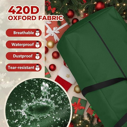 2 Pack Extra Large Christmas Tree Storage Bags Fits Up to 12 ft Tall Artificial Trees, 68" L X 30" W X 20" H Heavy Duty Xmas Tree Storage Bag Waterproof with Handles and Zippers, Green