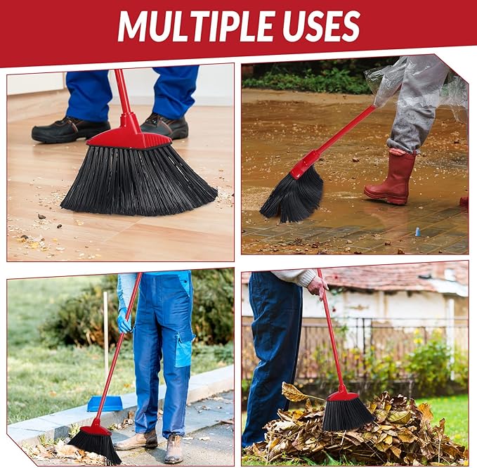 8 Pieces Broom Bulk Commercial Angle Broom Heavy Duty Indoor Outdoor Broom with Coated Metal Handle for Courtyard Garage Lobby Shop Home Kitchen Office Floor