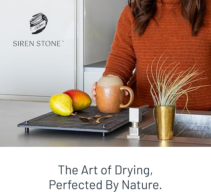 Siren Stone Natural Dish Drying Mat – Eco-Friendly, Rapid-Dry Technology | Modern Design | Non-Toxic | BPA-Free Kitchen Mat by Female-Founded USA Brand | Durable & Sustainable