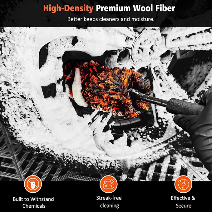 YeewayVeh 4PCS Car Wheel Cleaning Kit, 2-Size Bendable Microfiber Wool Wheel Brush Set, Tire Brush, Double-Ended Detailing Brush, Soft Non-Metallic Rim Cleaner Brushes for All Wheel Types