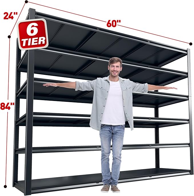 REIBII 60 "W Storage Shelves Heavy Duty, 6 Tier Garage Shelving, 3500 LBS Industrial Shelving, Adjustable Metal Shelves for Garage, Warehouse, School, Commercial, Business, 84 "H x 60 "W x 24 "D