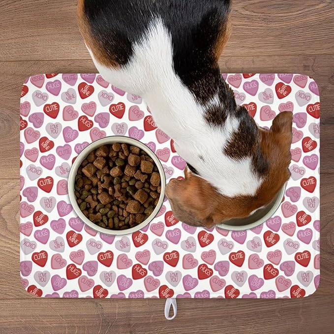 Valentine’s Day Dish Drying Mat for Kitchen Counter 24x18 Inch Pink Love Drying Mat with Absorbent Reversible Microfiber Holiday Dish Drainer Mats Rack Pad for Coffee Countertop Protector