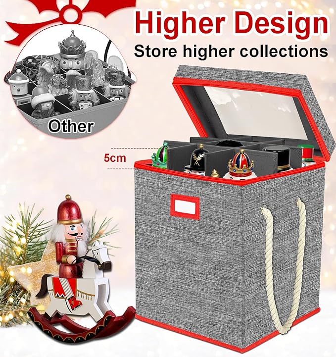 Christmas Nutcracker Collectibles Storage Box, Large Ornament Box for 9-16' Tall Nutcrackers, Ornaments (Red and Gray)