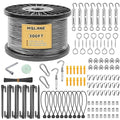MSLANE 1/8" Black Wire Rope Kit 300FT 304 Stainless Steel Vinyl Coated with M5 Turnbuckles, 7x7 Strand Core Aircraft Cable for String Light, Picture Hanging, Clothesline, Curtain, and Plant Trellis