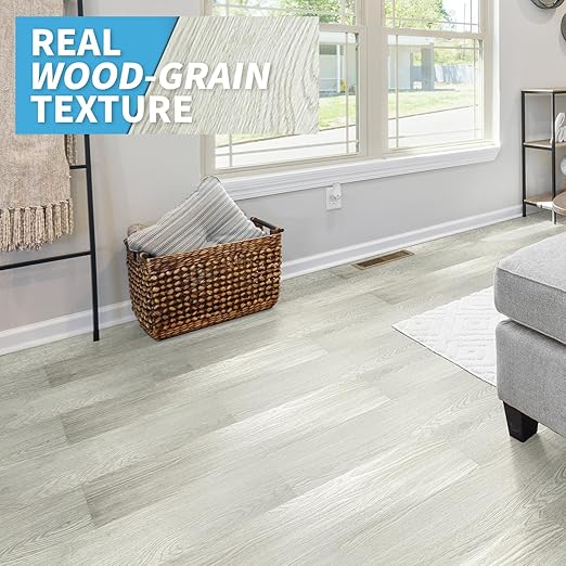 Art3d Peel and Stick Floor Tile Vinyl Wood Plank 36-Pack 54 Sq.Ft, White-ash, Rigid Surface Hard Core Easy DIY Self-Adhesive Flooring