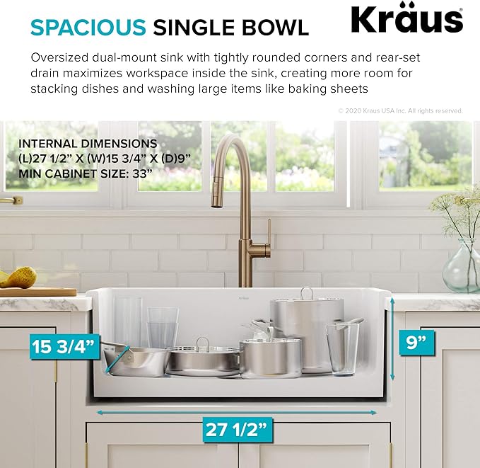 KRAUS Turino™ 30” Drop-In Undermount Fireclay Single Bowl Kitchen Sink with Thick Mounting Deck in Gloss White, KFD1-30GWH