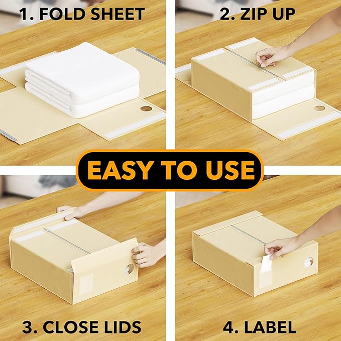 SpaceAid 5 Pack Bed Sheet Organizers and Storage, Foldable Sheet Organizer for Linen Closet, Sheets Set Folder Keeper with Window XL (Queen & King Size) Organizing Bedding Container, Beige