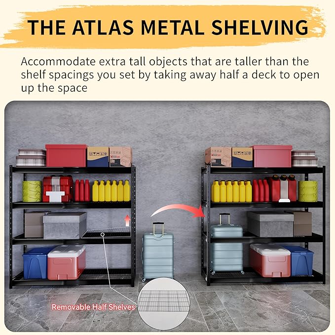Shuntong The Atlas 72" W Metal Garage Shelving Unit Load 12000 Lbs, Heavy Duty Storage Rack, Adjustable Industrial Shelves for Warehouse Shop Basement, 72" W x 24" D x 72" H, Grey