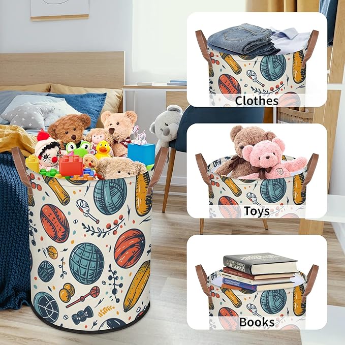 62L Laundry Basket Collapsible Laundry Hamper with Handles Balls Clothes Books Toys Kids Laundry Hampers Bin for Bathroom Kitchen Hotel