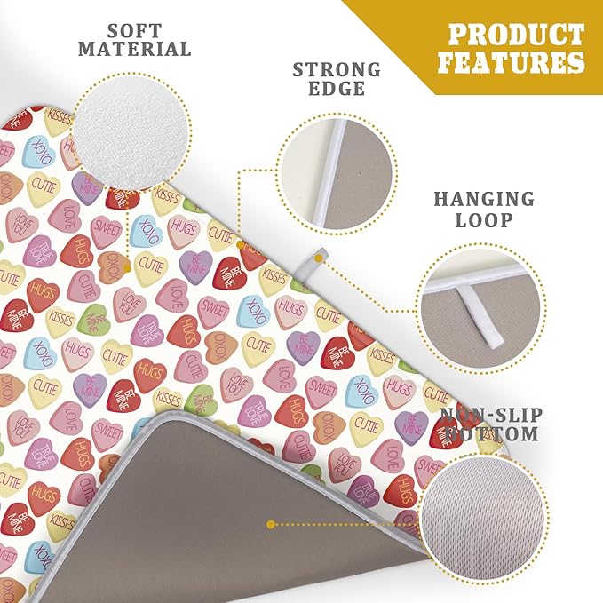 Valentine’s Day Dish Drying Mat for Kitchen Counter 24x18 Inch Colorful Love Drying Mat with Absorbent Reversible Microfiber Holiday Dish Drainer Mats Rack Pad for Coffee Countertop Protector