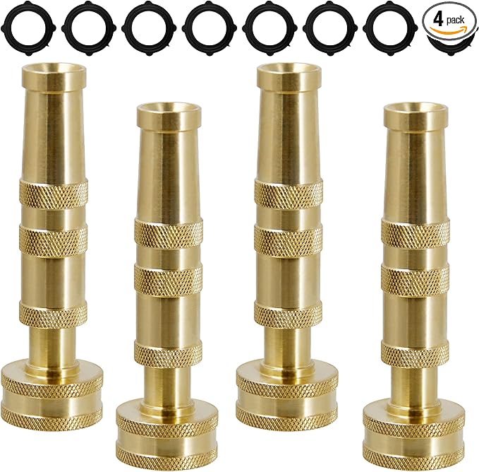 Triumpeek Solid Brass Hose Nozzle, 4 Pack 4"L Heavy Duty Brass Garden Hose Nozzle with 8 Rubber Washers