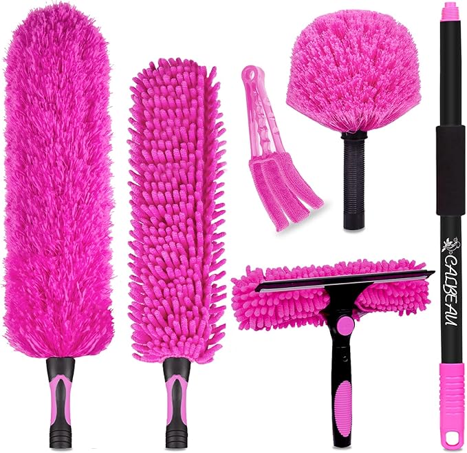 CALBEAU 15 Foot Dusters for Cleaning, Duster with Extension Pole 7-15ft, Microfiber Feather Duster Used for Cleaning Ceiling Fan, High Window, Blinds, Shutters, Sofa, Cobweb Duster for Home (12 PCS)