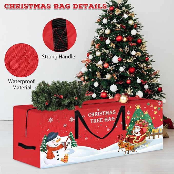 Christmas Tree Storage Bag 7.5 Ft Large Christmas Tree Bag with Reinforced Handles & Dual Zippers Wide Opening, Heavy Duty Oxford Fabric Xmas Ornament Storage Box Protects From Moisture, Dust (Red)